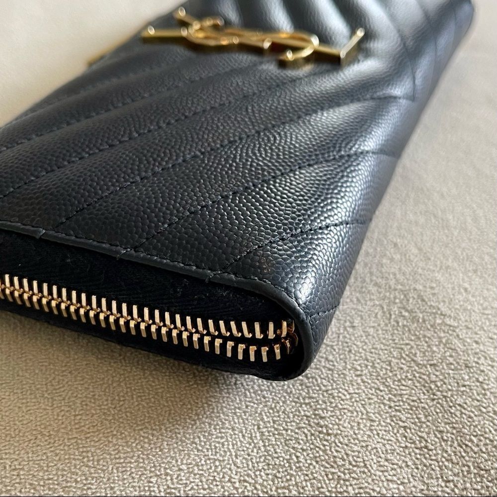YSL Navy Monogram Matelassé Leather Zip-Around Continental Wallet - Picture 7 of 8